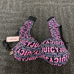 NWT Juicy Couture Size 40C Black And Pink Logo Underwire Bra